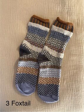 Solmate Socks Women’s Patterned Crew Socks - Blue, Brown & Cream